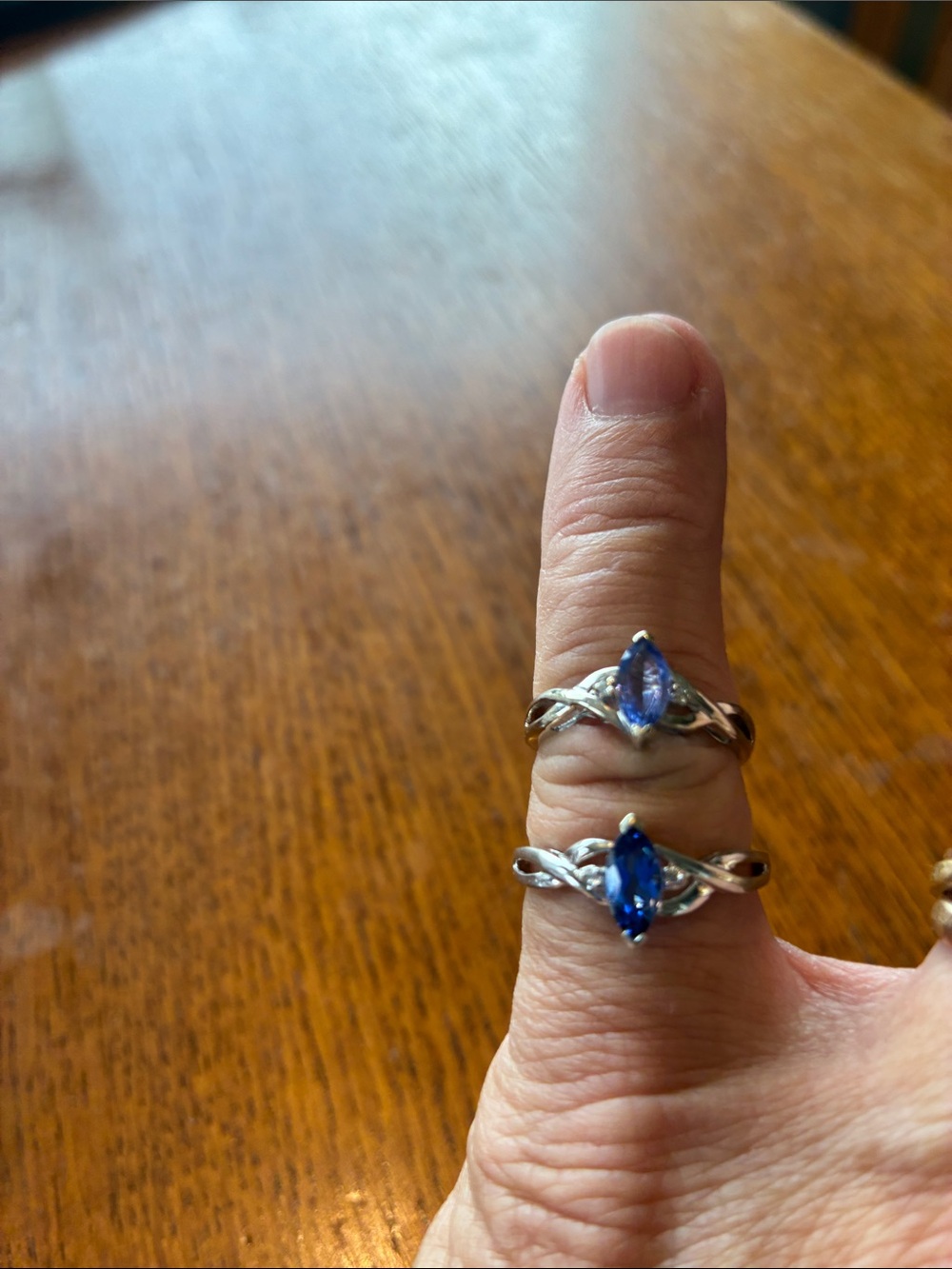 Two 10K White Gold Marquis Tanzanite Rings Size 7(1.72 Grams) Size 5 (1.43Grams)